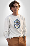 Altın Göz Horos Ra Gözü Kadın Erkek  Beyaz Baskılı Sweatshirt 