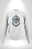 Altın Göz Horos Ra Gözü Kadın Erkek  Beyaz Baskılı Sweatshirt 