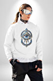 Altın Göz Horos Ra Gözü Kadın Erkek  Beyaz Baskılı Sweatshirt 