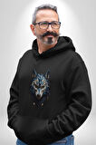 Mavi Kurt Robot  Kadın Erkek  Siyah Kapüşonlu Sweatshirt Hoodie