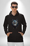 Mavi Kurt Robot  Kadın Erkek  Siyah Kapüşonlu Sweatshirt Hoodie