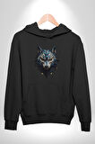 Mavi Kurt Robot  Kadın Erkek  Siyah Kapüşonlu Sweatshirt Hoodie