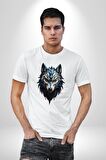Mavi Kurt Robot  Kadın Erkek Unisex Beyaz Organik Baskılı T-Shirt Penye Yüksek Kalite