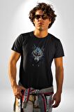 Mavi Kurt Robot  Kadın Erkek Unisex Siyah Organik Baskılı T-Shirt Penye Yüksek Kalite