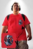 Kadın Spiderwoman Miles Morales Kırmızı Büyük Beden Kadın Basic Minimal Baskılı Tişört