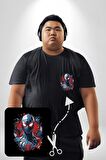 Kadın Spiderwoman Miles Morales Siyah Büyük Beden Kadın Basic Minimal Baskılı Tişört