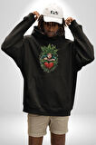 Kalp Parmak Kız Yeşillik Mutluluk Kadın Erkek  Siyah Kapüşonlu Sweatshirt Hoodie