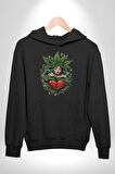 Kalp Parmak Kız Yeşillik Mutluluk Kadın Erkek  Siyah Kapüşonlu Sweatshirt Hoodie