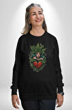 Kalp Parmak Kız Yeşillik Mutluluk Kadın Erkek  Siyah Baskılı Sweatshirt 