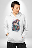 Deniz Kızı Çiçek  Kadın Erkek  Beyaz Kapüşonlu Sweatshirt Hoodie