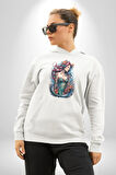 Deniz Kızı Çiçek  Kadın Erkek  Beyaz Kapüşonlu Sweatshirt Hoodie