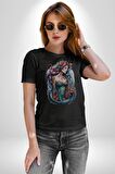Deniz Kızı Çiçek  Kadın Erkek Unisex Siyah Organik Baskılı T-Shirt Penye Yüksek Kalite