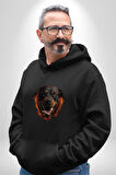 Rottweiler Ateşli Kafası Koca Kafa Kadın Erkek  Siyah Kapüşonlu Sweatshirt Hoodie