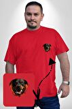 Rottweiler Ateşli Kafası Koca Kafa Kırmızı Büyük Beden Kadın Basic Minimal Baskılı Tişört