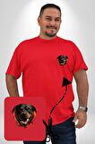 Rottweiler Ateşli Kafası Koca Kafa Kırmızı Büyük Beden Kadın Basic Minimal Baskılı Tişört