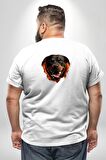 Rottweiler Ateşli Kafası Koca Kafa Büyük Beden Beyaz Tişört Kadın Erkek Ünisex Sırt Baskılı