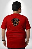 Rottweiler Ateşli Kafası Koca Kafa Büyük Beden Kırmızı Tişört Kadın Erkek Ünisex Sırt Baskılı