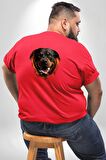 Rottweiler Ateşli Kafası Koca Kafa Büyük Beden Kırmızı Tişört Kadın Erkek Ünisex Sırt Baskılı