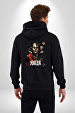 Joker Poker Suluboya İskambil Kartı Kadın Erkek Siyah Renk Kapüşonlu Kanguru Cepli  Fermuarlı Pamuklu Oversize Dijital Baskılı Hırka Sweatshirt