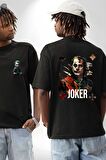 Joker Poker Suluboya İskambil Kartı Siyah Oversize Kadın Erkek Ön ve Sırt Baskılı Tişört