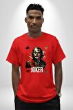 Joker Poker Suluboya İskambil Kartı Pamuklu Bisiklet Yaka Kadın Erkek Oversize Boyfriend Dijital Baskılı Kırmızı T-Shirt