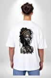 Afrikalı Kadın Sanat Siyahi  Beyaz Oversize Kadın Erkek Ön ve Sırt Baskılı Tişört