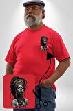 Afrikalı Kadın Sanat Kırmızıi  Kırmızı Büyük Beden Kadın Basic Minimal Baskılı Tişört