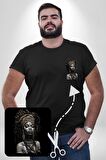 Afrikalı Kadın Sanat Siyahi  Siyah Büyük Beden Kadın Basic Minimal Baskılı Tişört