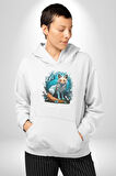 Beyaz Kurt Altın Maske Doğa  Kadın Erkek  Beyaz Kapüşonlu Sweatshirt Hoodie