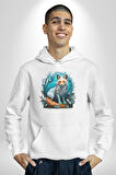 Beyaz Kurt Altın Maske Doğa  Kadın Erkek  Beyaz Kapüşonlu Sweatshirt Hoodie