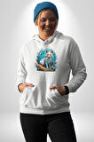 Beyaz Kurt Altın Maske Doğa  Kadın Erkek  Beyaz Kapüşonlu Sweatshirt Hoodie