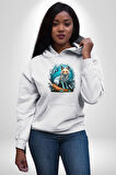 Beyaz Kurt Altın Maske Doğa  Kadın Erkek  Beyaz Kapüşonlu Sweatshirt Hoodie