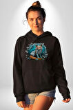 Beyaz Kurt Altın Maske Doğa  Kadın Erkek  Siyah Kapüşonlu Sweatshirt Hoodie
