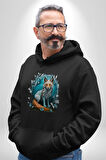 Beyaz Kurt Altın Maske Doğa  Kadın Erkek  Siyah Kapüşonlu Sweatshirt Hoodie