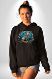 Beyaz Kurt Altın Maske Doğa  Kadın Erkek  Siyah Kapüşonlu Sweatshirt Hoodie