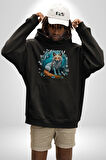 Beyaz Kurt Altın Maske Doğa  Kadın Erkek  Siyah Kapüşonlu Sweatshirt Hoodie