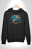 Beyaz Kurt Altın Maske Doğa  Kadın Erkek  Siyah Kapüşonlu Sweatshirt Hoodie