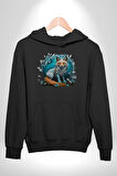 Beyaz Kurt Altın Maske Doğa  Kadın Erkek  Siyah Kapüşonlu Sweatshirt Hoodie