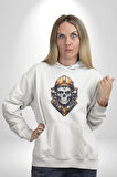 Maden İşcisi Kuru Kafa  Kadın Erkek  Beyaz Kapüşonlu Sweatshirt Hoodie