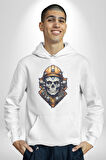 Maden İşcisi Kuru Kafa  Kadın Erkek  Beyaz Kapüşonlu Sweatshirt Hoodie