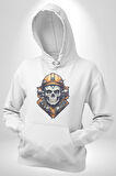 Maden İşcisi Kuru Kafa  Kadın Erkek  Beyaz Kapüşonlu Sweatshirt Hoodie