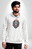 Maden İşcisi Kuru Kafa  Kadın Erkek  Beyaz Kapüşonlu Sweatshirt Hoodie