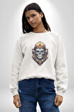 Maden İşcisi Kuru Kafa  Kadın Erkek  Beyaz Baskılı Sweatshirt 