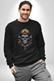 Maden İşcisi Kuru Kafa  Kadın Erkek  Siyah Baskılı Sweatshirt 