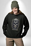 Kask Miğfer İskelet Asker Kadın Erkek  Siyah Baskılı Sweatshirt 