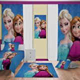 Elsa ve Anna Desenli Çocuk Odası Takım Perde (iki Kanat),Yatak Örtüsü,Yastık,Kırlent ,Halı,Tablo