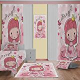 It's a girl Desenli Çocuk Odası Takım Perde (iki Kanat),Yatak Örtüsü,Yastık,Kırlent ,Halı,Tablo