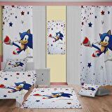Sonic 3d Baskılı  Desen Çocuk Odası Takım Perde (Iki Kanat),yatak Örtüsü,yastık,kırlent ,halı,tablo