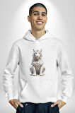 Beyaz Kaplan  Kadın Erkek  Beyaz Kapüşonlu Sweatshirt Hoodie