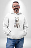Beyaz Kaplan  Kadın Erkek  Beyaz Kapüşonlu Sweatshirt Hoodie